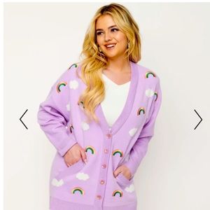 Unique vintage rainbows and clouds purple cardigan sweater XL